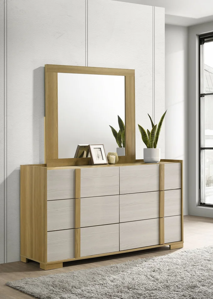Hyland 6-drawer Dresser with Mirror Natural