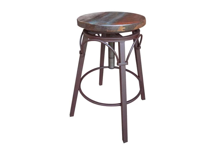 IFD – Antique Multicolor 24-30in Adjustable Swivel Stool, Wooden Seat, Straight Leg – IFD968BS2430
