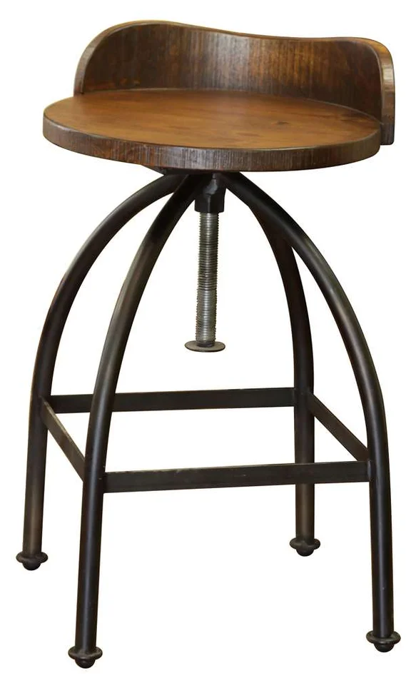 IFD – Pueblo 24-30in Adjustable Height Swivel barstool, Wooden Seat, Iron Base (Set of 2) – IFD359BS2430