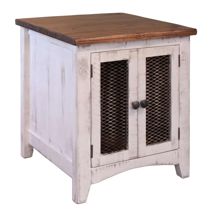 IFD – Pueblo White 2 Mesh Doors End Table – IFD360END-W