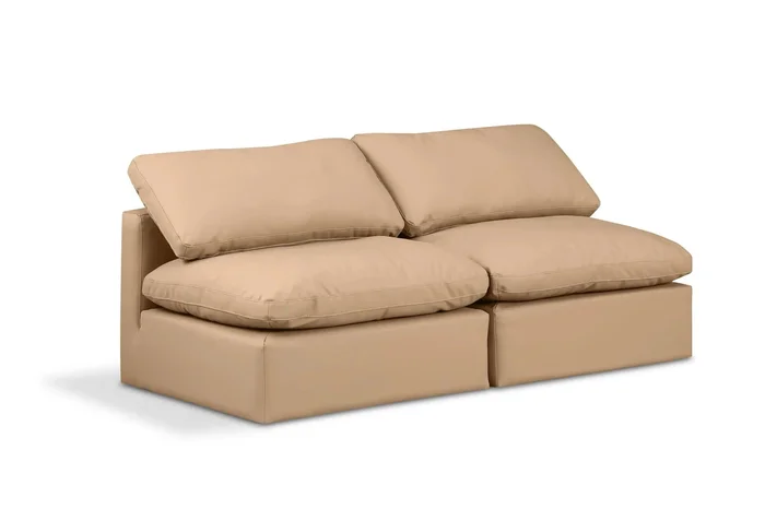 Indulge – Faux Leather 2 Seat Modular Armless Sofa – Tan
