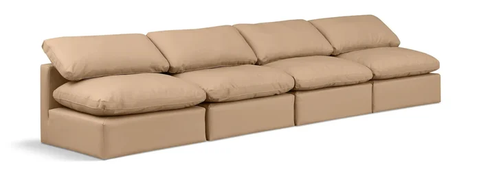 Indulge – Faux Leather 4 Seat Modular Armless Sofa – Tan