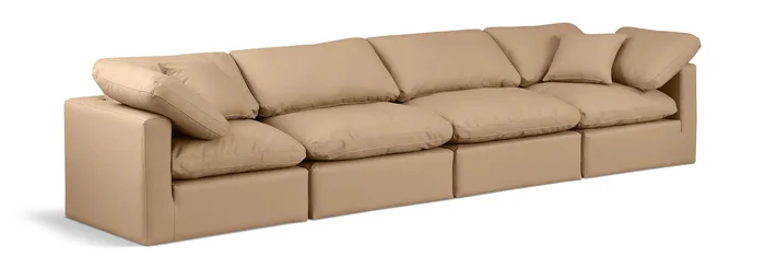 Indulge – Faux Leather 4 Seat Modular Sofa – Tan