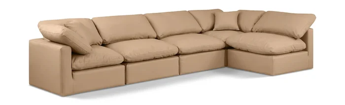 Indulge – Faux Leather 5 Piece Modular Sectional – Tan