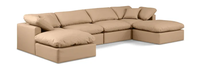 Indulge – Faux Leather 6 Piece Modular Double Chaise Sectional – Tan