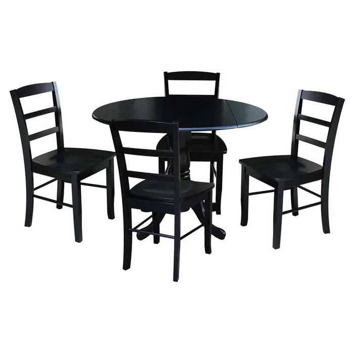 International Concepts – (Set of 5 Pcs) 42in Dual Drop Leaf Table with 4 RTA Chairs in Black Finish – K46-42DP-C2-4