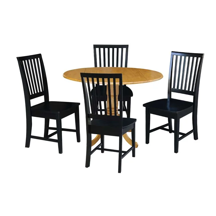 International Concepts – (Set of 5 Pcs) 42in Dual Drop Leaf Table with 4 RTA Chairs in Oak Finish – K04-42DP-C46-265-4