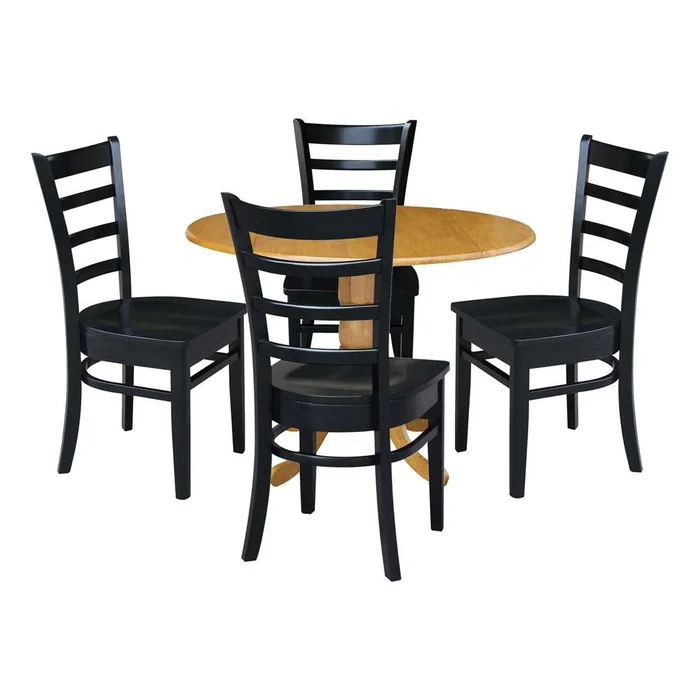 International Concepts – (Set of 5 Pcs) 42in Dual Drop Leaf Table with 4 RTA Chairs in Oak Finish – K04-42DP-C46-617-4