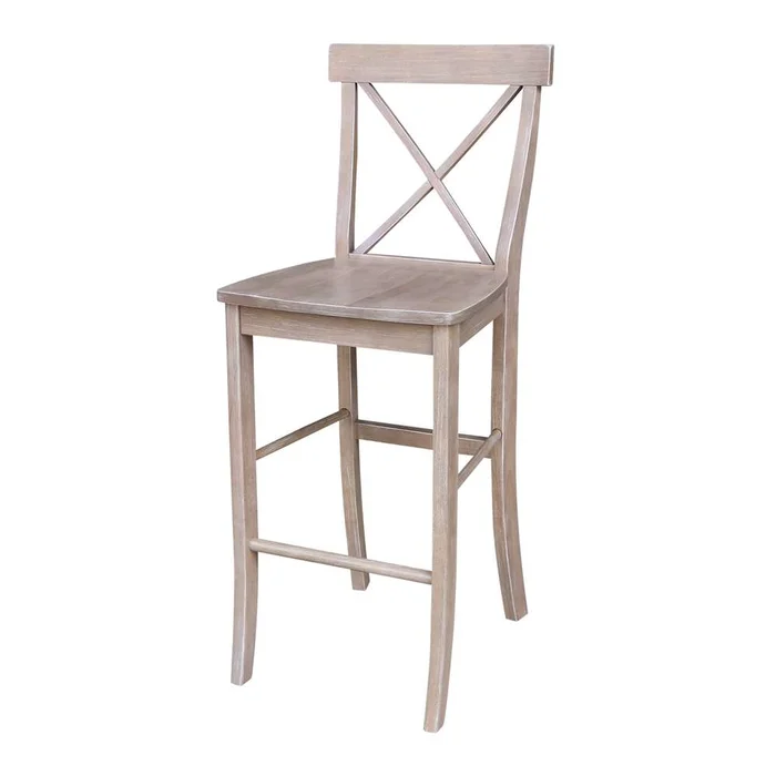International Concepts – X-Back Bar Height Stool – 30inSH in Washed Gray Taupe Finish – S09-6133