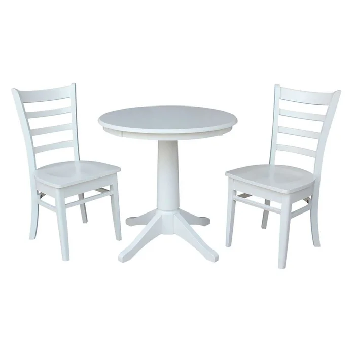 International Concepts (Set of 3 Pcs) -30in Round Top Ped Table with 2 Emily Chairs in White Finish – K08-30RT-27B-C617-2