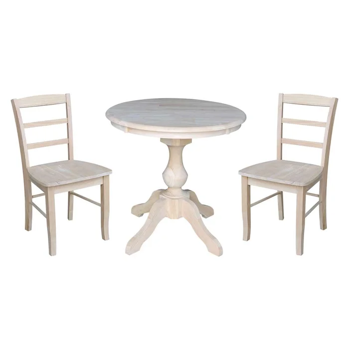 International Concepts (Set of 3 Pcs) -30in Round Top Ped Table with 2 Madrid Chairs – K-30RT-11B-C2-2