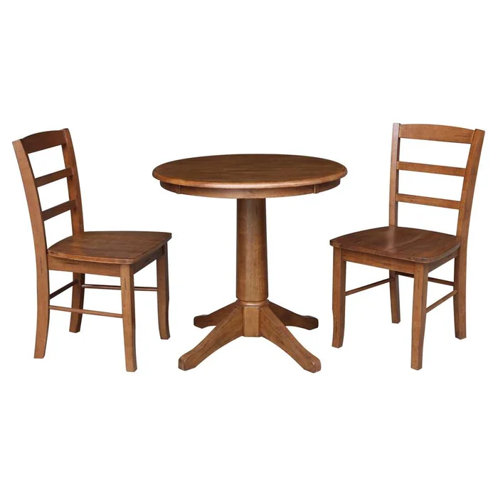 International Concepts (Set of 3 Pcs) -30in Round Top Ped Table with 2 RTA Chairs in Distressed Oak Finish – K42-30RT-27B-C2-2