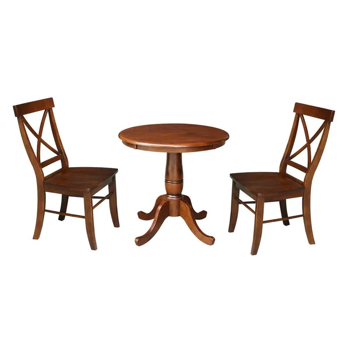 International Concepts (Set of 3 Pcs) -30in Round Top Ped Table with 2 RTA Chairs in Espresso Finish – K581-30RT-C613-2