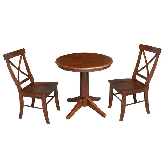 International Concepts (Set of 3 Pcs) -30in Round Top Ped Table with 2 RTA Chairs in Espresso Finish – K581-30RT-27B-C613-2