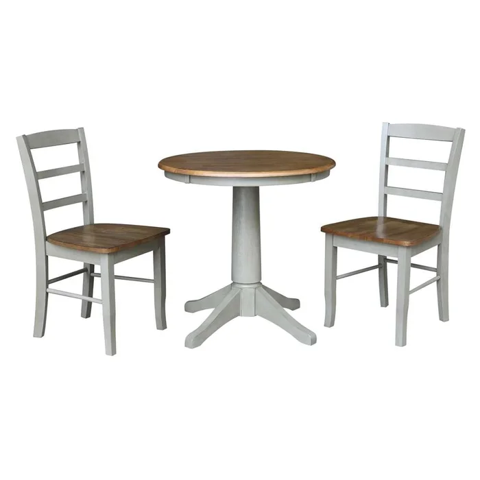 International Concepts (Set of 3 Pcs) -30in Round Top Ped Table with 2 RTA Chairs in Hickory/Stone Finish – K41-30RT-27B-C2-2