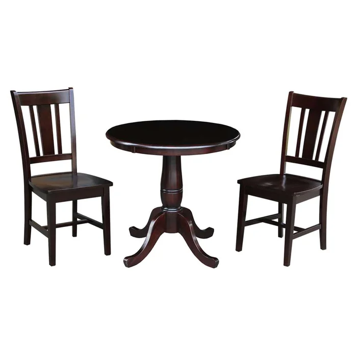 International Concepts (Set of 3 Pcs) -30in Round Top Ped Table with 2 RTA Chairs in Rich Mocha Finish – K15-30RT-C10-2