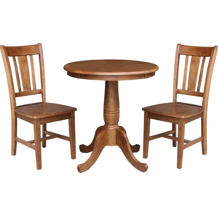 International Concepts (Set of 3 Pcs) -30in Round Top Ped Table with 2 San Remo Chairs in Distressed Oak Finish – K42-30RT-C10-2