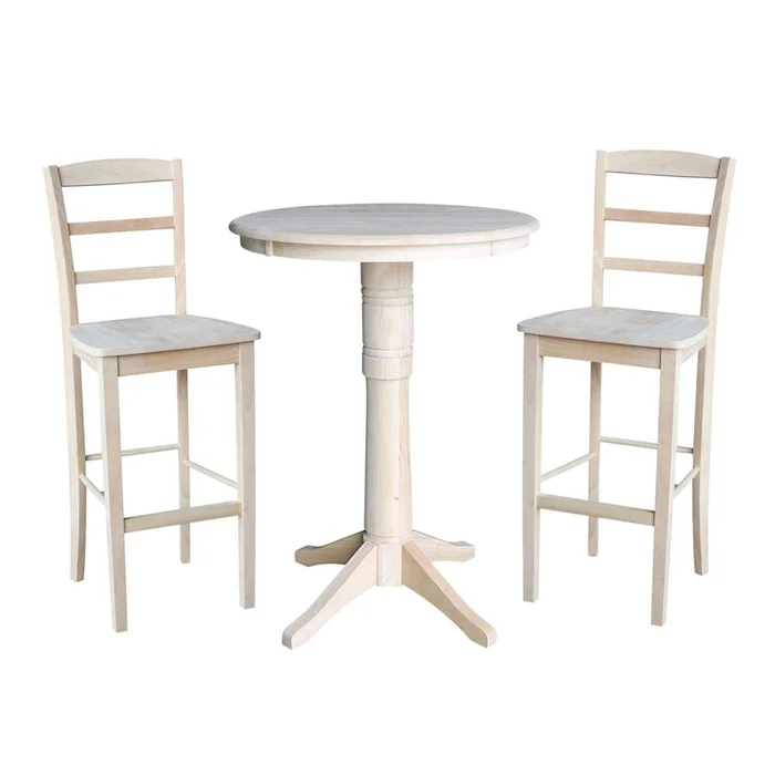 International Concepts (Set of 3 Pcs) – 30in Round Pedestal Gathering Height Table with 2 Madrid Bar Height Stools – K-30RT-27B-S403-2