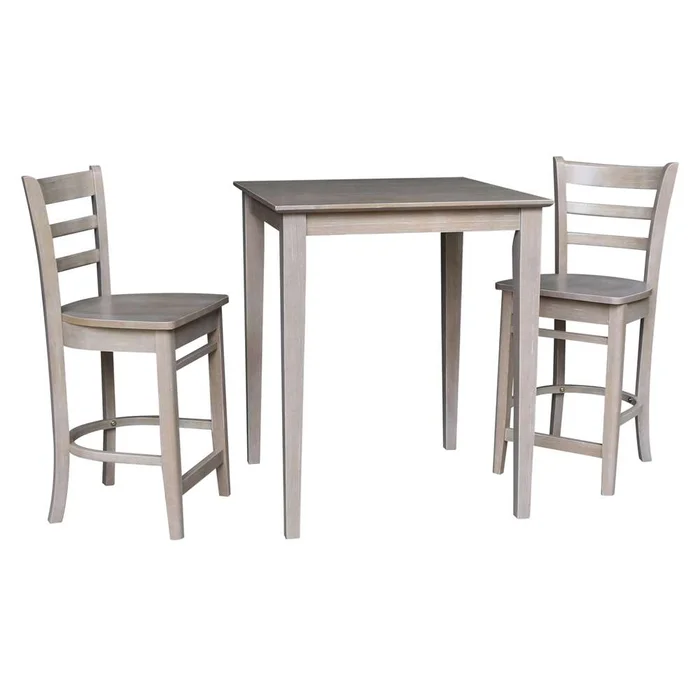 International Concepts (Set of 3 Pcs) – 30X30 Counter Height Table with 2 Stools in Washed Gray Taupe Finish – K09-3030-S6172-2