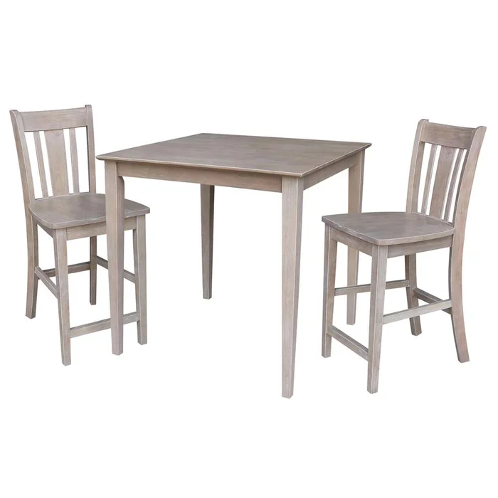 International Concepts (Set of 3 Pcs) – 36X36 Counter Height Dining Table with 2 San Remo Counter Height Stools in Washed Gray Taupe Finish – K09-3636-S102-2