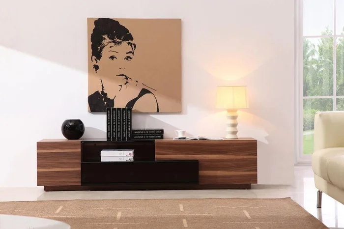 J&M Furniture – TV Stand in Walnut & Black High Gloss – 17758