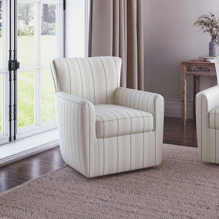 Jofran – Blakely Harper Contemporary Traditional Swivel Accent Chair, Beige Stripe – BLAKELY-SW-BEIGE