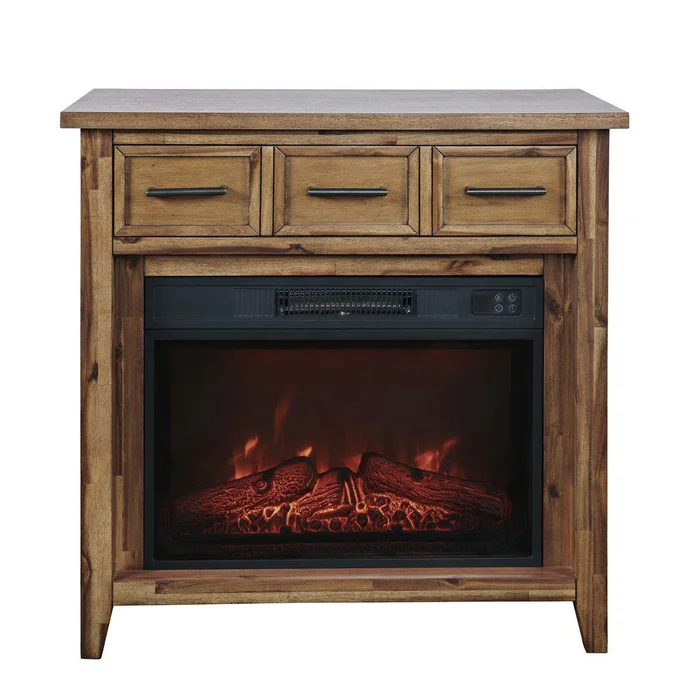 Jofran – Claremont Transitional Rustic 32in Electric Fireplace Wire Brushed Console TV Stand in Wire Brush Brown – 2400-FP32