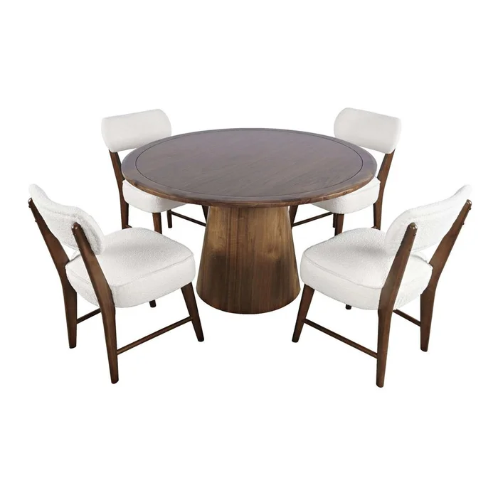 Jofran – Nash Mid-Century Modern Five Piece Pedestal Dining Set with Upholstered Chairs in Walnut – 2271-NSH50B-4WESCW