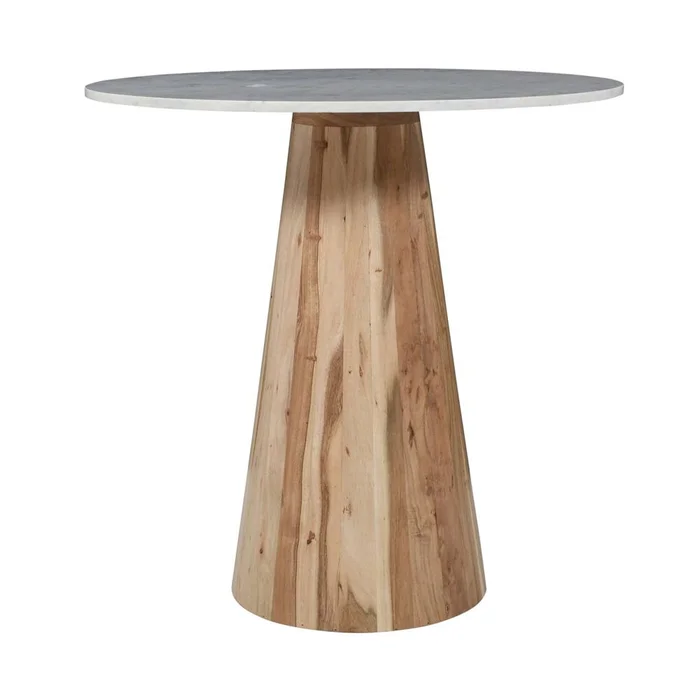 Jofran – Nolan Luxury Mid-Century Modern 30in Round Marble and Wood Pedestal Dining Table in Natural – 2330-NOLANDBTKT