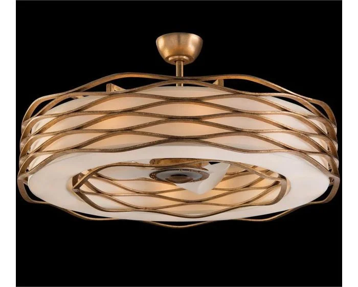 John Richard Ribbons of Gold 12 Light Pendant with Fan – #AJC-9021 – (Quick Ship)