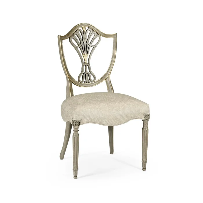 Jonathan Charles Fine Furniture – Buckingham – Sheraton Buckingham Grey and Gilded Dining Side Chair with Shield Back – 495819-SC-PBG-F200