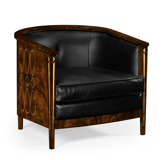 Jonathan Charles Fine Furniture – Knightsbridge Knightbridge Tub Chair with Black Leather – 495196-BMA-L012