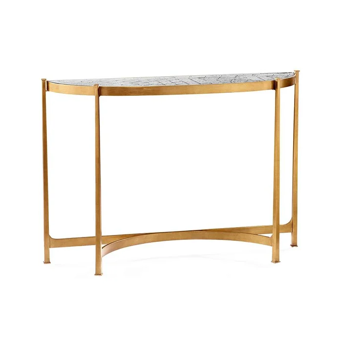 Jonathan Charles Fine Furniture – Luxe – Large Eglomise and Gilded Iron Demilune Console – 494149-G