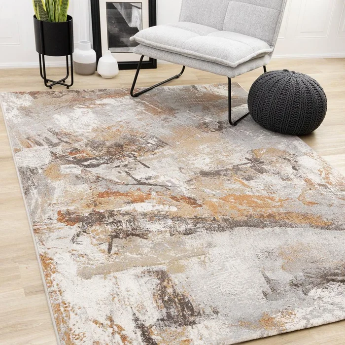 Kalora Interiors – Aurora Grey Orange White Distressed Abstract Rug, 710in x 1010in – 63825/9248 240330