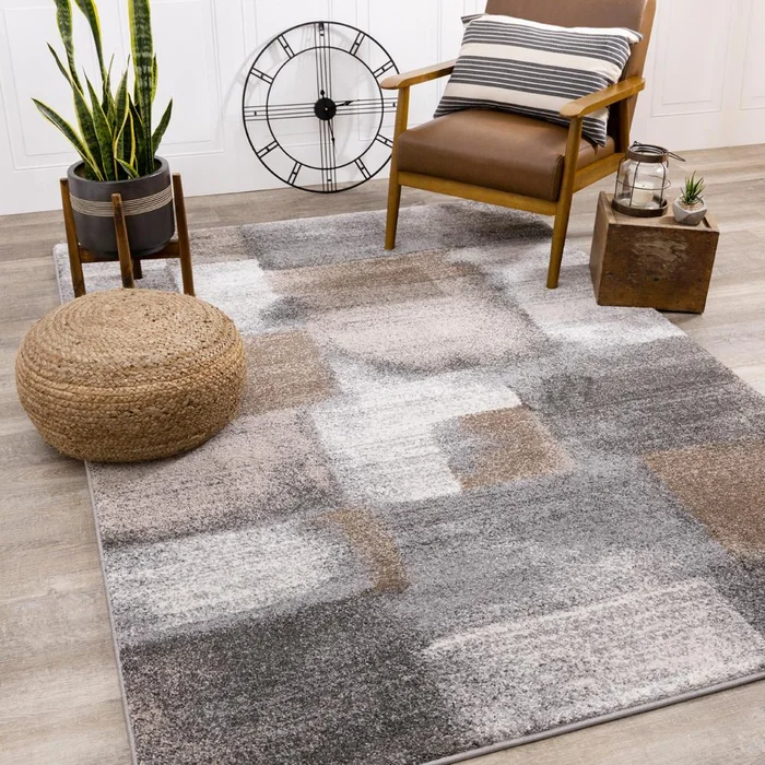 Kalora Interiors – Breeze Blue Grey Simple Patches Rug, 53in x 77in – A184/9727 160230