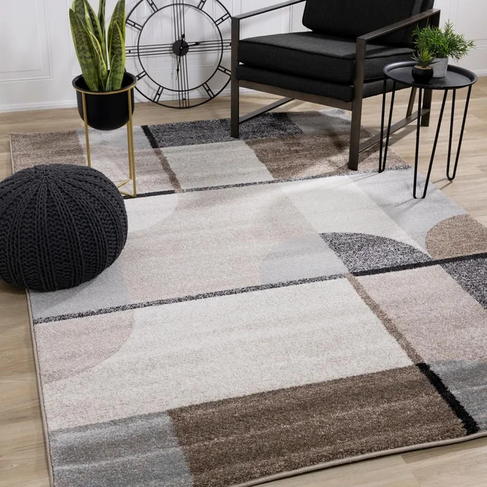 Kalora Interiors – Breeze Cream Brown Grey Geometric Shapes Rug, 710in x 106in – F276/7616 240320