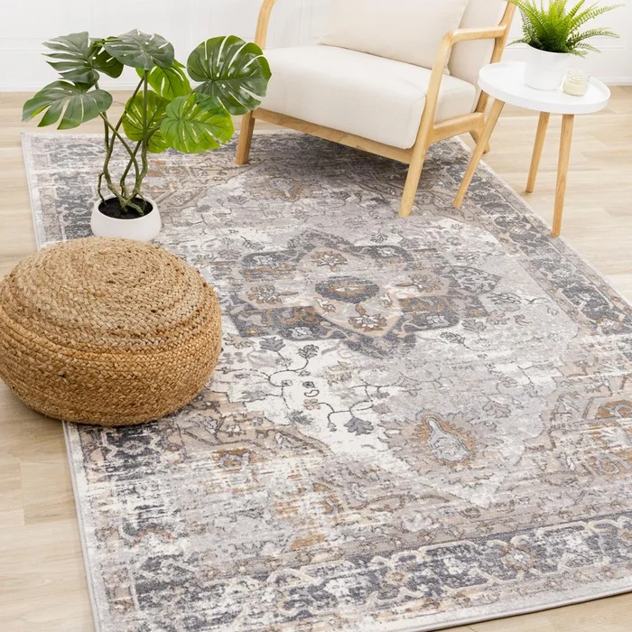 Kalora Interiors – Emory Taupe White Brown Elegant Medallion Rug, 710 x 106 – 5784/A224 240320