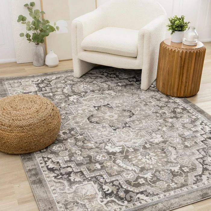 Kalora Interiors – Hayden Taupe White Beige Elegant Classic Border Rug, 53in x 77in – B206/4212 160230