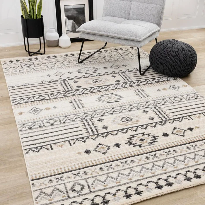 Kalora Interiors – Nala Cream Grey Black Beige Southwestern Pattern Rug, 710in x 106in – N157/UI83 240320