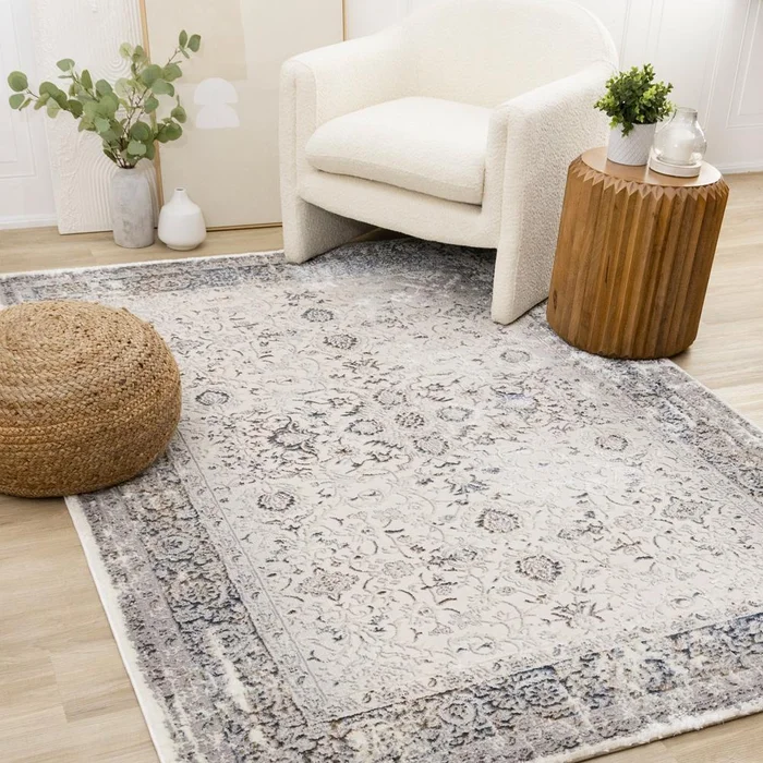Kalora Interiors – Zola Cream Blue Black Elegant Classic Rug, 53in x 77in – Z226/Z231 160230
