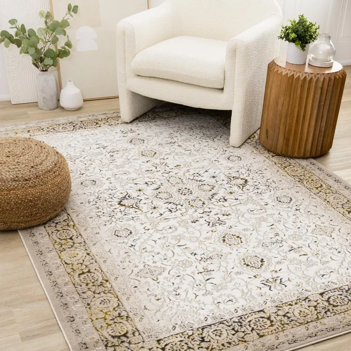 Kalora Interiors – Zola Cream Yellow Black Elegant Classic Rug, 53in x 77in – Z226/Z137 160230