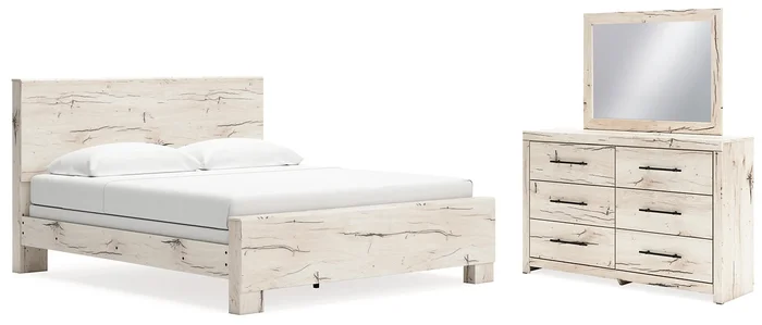 King Panel Bed with Mirrored Dresser