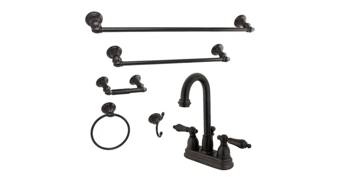 Kingston Brass 1.2 GPM Deck Mounted Centerset Bathroom Faucet with Bathroom Hardware Set, and Pop-Up Drain Assembly