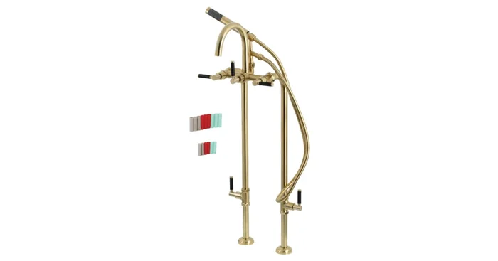 Kingston Brass Concord Floor Mounted Tub Filler with Built-In Diverter – Includes Hand Shower