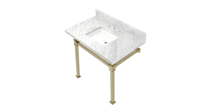 Kingston Brass Monarch 36″ Wall Mounted Rectangular Marble Lavatory Console with Stainless Steel Console Stand