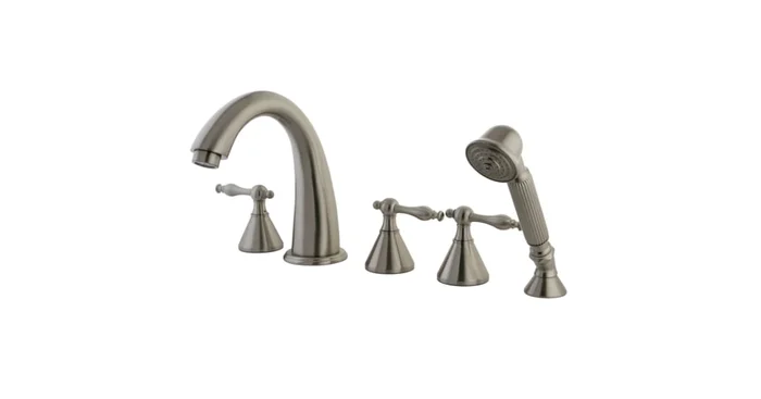 Kingston Brass Naples Deck Mounted Roman Tub Filler with Built-In Diverter – Includes Hand Shower