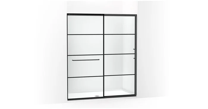 Kohler Elate 75-1/2″ High x 65-5/8″ Wide Sliding Framed Shower Door with Clear Decorative Grid Glass