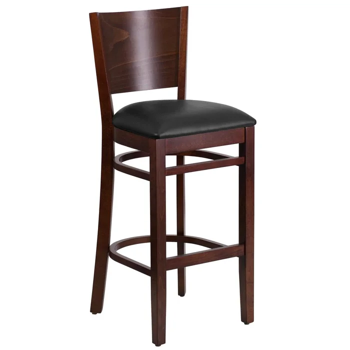 Lacey Series Solid Back Walnut Wood Restaurant Barstool – Black Vinyl Seat By Flash Furniture – Black Vinyl Seat , Walnut Wood Frame
