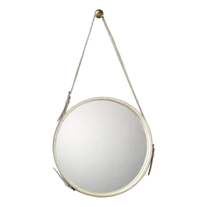 Large Round Mirror in White Hide