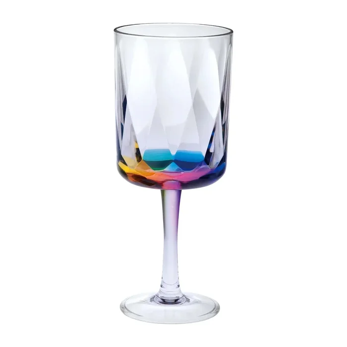 Leadingware Rainbow Diamond Plastic Wine Glasses (Set of 4), Unbreakable Bpa Free Acrylic, 16Oz – Clear